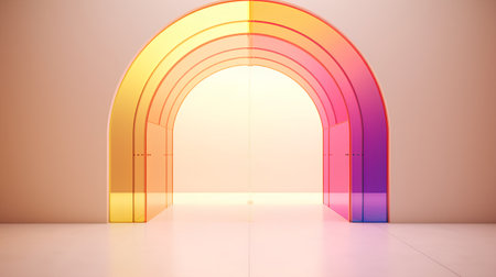Abstract interior with arch and light. 3D rendering. Neon colors.の素材