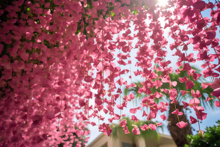 Beautiful pink bougainvillea flowers in the garden.の素材