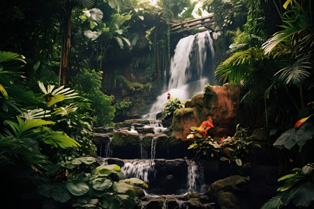 Beautiful waterfall in the tropical garden.Tropical rainforest.の素材