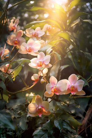 Beautiful orchid flower blooming in the garden with sunlight.の素材