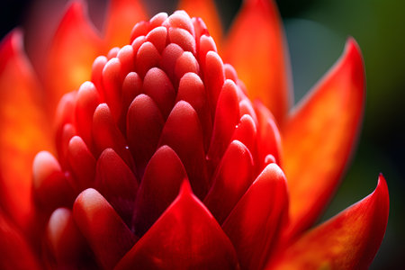 Close-up of a red torch ginger flower (Etlingera elatior)の素材