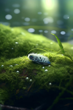 3d render of a worm on moss with bokeh backgroundの素材