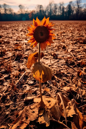Sunflower on a field in the fall. Toned image.の素材