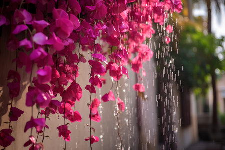 Bougainvillea flowers in the rain. Beautiful flower backgroundの素材