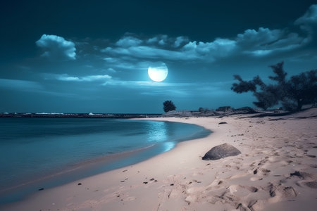 Beautiful seascape at night with full moon in the skyの素材