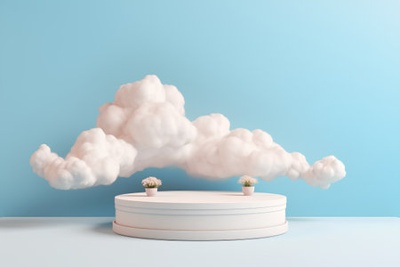3d render, abstract background with clouds and podiums, minimal designの素材
