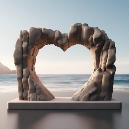 Stone arch on the beach in the form of heart. 3d renderの素材