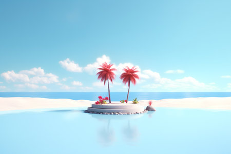 tropical island with palm trees on the sand, 3d renderの素材