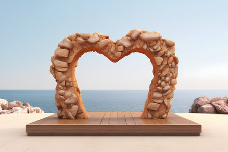Stone arch at the sea. 3d render. Concept of love.の素材