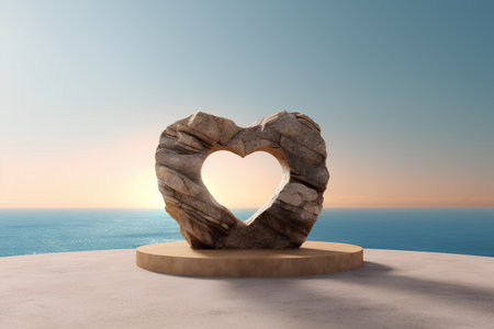 Stone heart in the form of a stone on the background of the sea. 3d renderingの素材