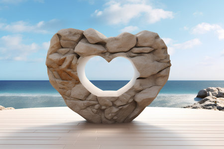 Stone heart on the beach. 3d render. Conceptual image.の素材