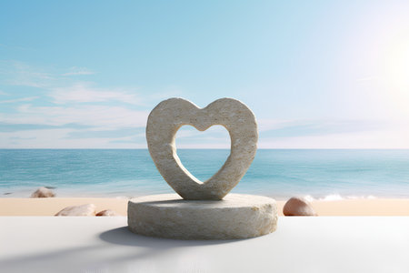 Stone heart on the beach. 3D render. Concept of love.の素材