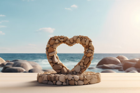 Stone heart in the shape of a stone on the beach. 3d renderingの素材