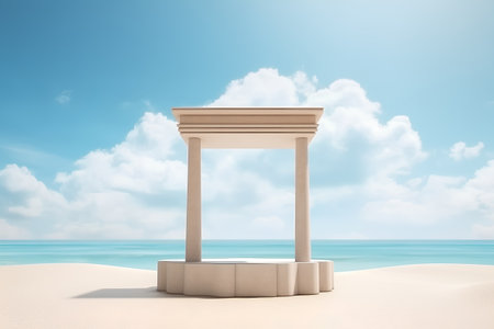 3d render of gazebo on the beach with blue skyの素材