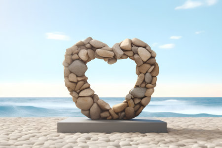 Stone font in form of heart on the beach. 3d renderingの素材