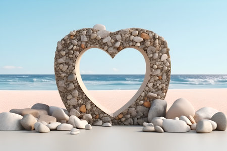 Stone heart on the beach, valentine day, 3d renderの素材