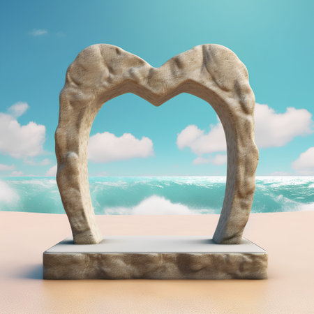 Stone arch in the form of heart on the beach. 3d renderの素材