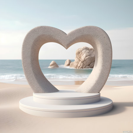 Heart shaped stone on the beach. 3D render. Valentine's day concept.の素材