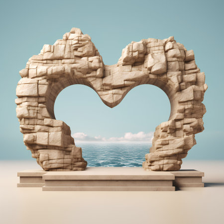 Stone heart in the shape of a stone arch. 3d renderingの素材