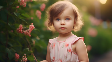 Cute little girl in a summer park. Selective focus.の素材