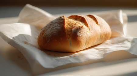 Freshly baked bread on a white napkin. Selective focus.の素材