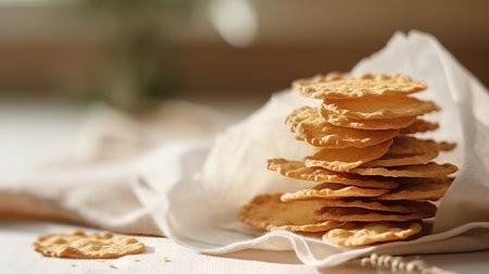 stack of cookies on a white napkin, shallow depth of fieldの素材