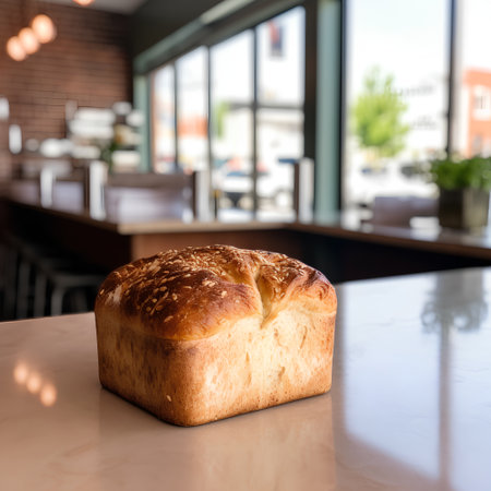 Fresh bread on a table in a cafe. Selective focus.の素材
