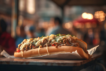 Turkish Doner Kebab sandwich with grilled meat, cheese and vegetables. Street fast food in Istanbul, Turkeyの素材