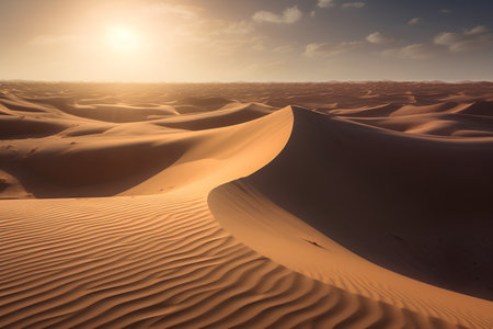 Sand dunes in the Sahara desert at sunset. Morocco. Africa.の素材