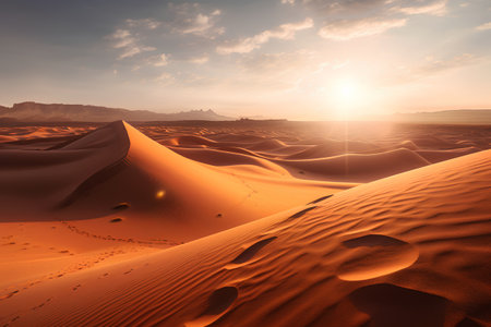 Sand dunes in the desert at sunset. 3d render illustrationの素材