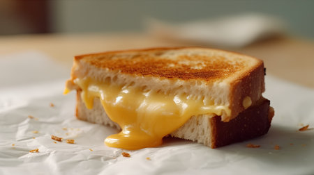 Delicious sandwich with cheese and honey on table, closeup viewの素材