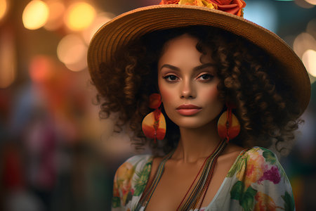 Beautiful African American woman with afro hairstyle and makeup.の素材