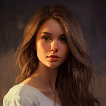 3d illustration of a beautiful girl with long hair in a white shirtの素材