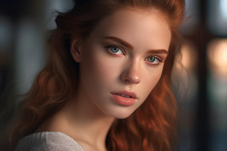Portrait of a beautiful young woman with red hair. Beauty, fashion.の素材