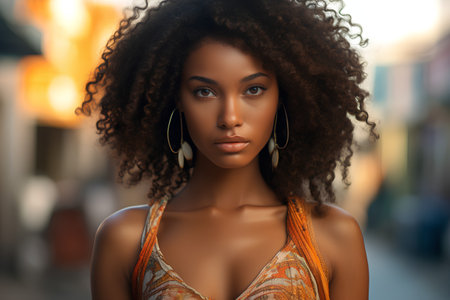 Beautiful african american woman with afro hairstyle.の素材