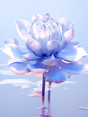 Blue lotus flower on a blue background. 3d rendering.の素材