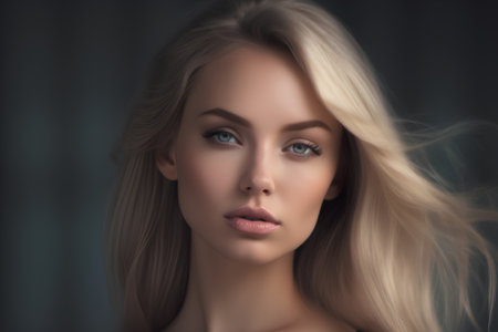 Portrait of a beautiful blonde woman with long hair. Beauty, fashion.の素材