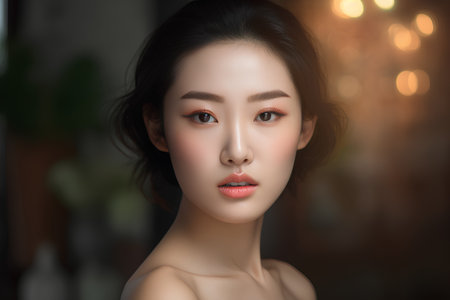 Beautiful young asian woman with clean fresh skin. Face care, Facial treatment, Cosmetology, beauty and spa, Asian women portrait.の素材