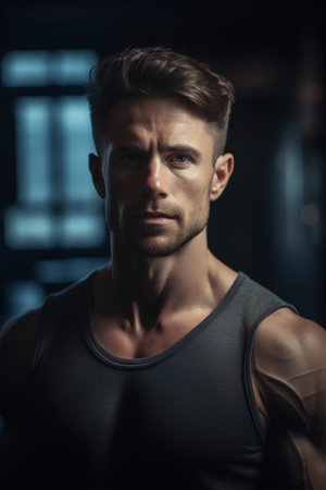 Portrait of a handsome young man at the gym. Fitness and bodybuilding concept.の素材