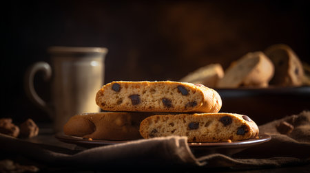 Biscuits with raisins and chocolate chips, selective focus.の素材