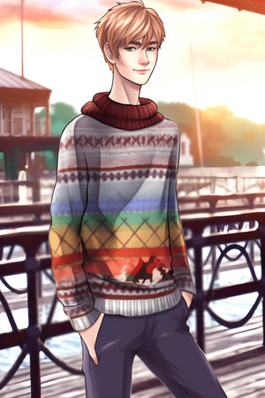 3d rendering of a young man in a knitted sweater on a pierの素材