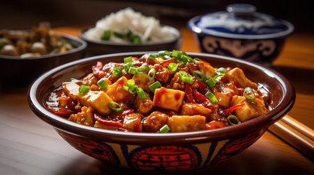 Chinese food, Tofu with sweet and sour sauce in bowlの素材