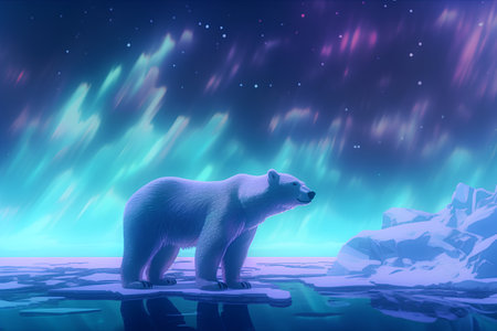 Illustration of a polar bear in the starry sky. 3d renderingの素材