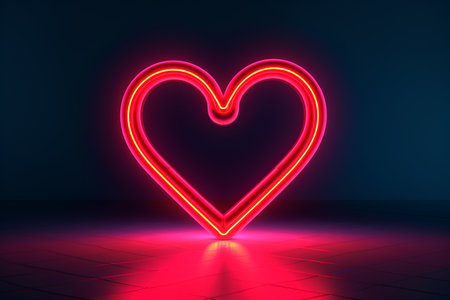 Neon heart on a dark background. 3d rendering. Neon light.の素材