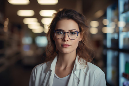 Portrait of a beautiful young woman in a white shirt and glasses.の素材