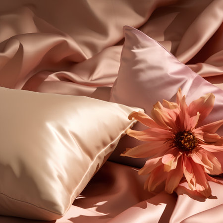 Pillows and flower on satin background. 3d renderの素材