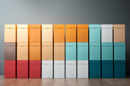 3d render of a row of colorful fridge with different colors.の素材