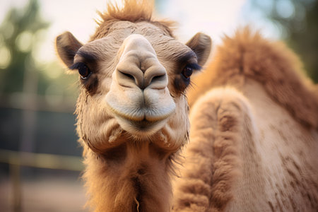 Portrait of a camel at the zoo. Selective focus.の素材