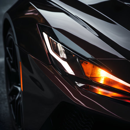 Close-up of the headlight of a modern car. 3d renderingの素材