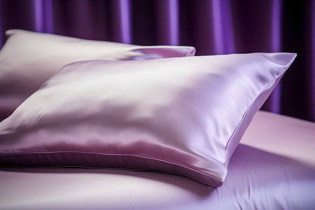 purple pillows on the bed in the bedroom. 3d renderingの素材